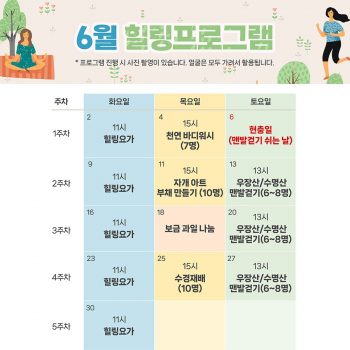6월 힐링프로그램 일정표